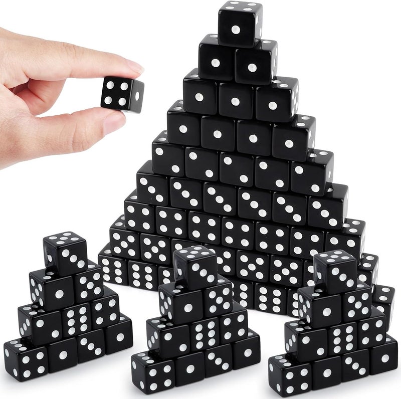 Lemicin 100Pcs Casino Dice Set 16mm Standard Game Dices Bulk Acrylic 6 Sided Dice Set for Board Activities Vegas Theme Games Birthday Party Supply (Black, Square Corner) - Image 1